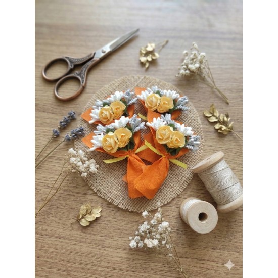 Mini Love Flowers Çiçek Buketi, Solmayan Yapay Mini Buket Turuncu 10 lu