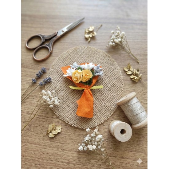 Mini Love Flowers Çiçek Buketi, Solmayan Yapay Mini Buket Turuncu 10 lu