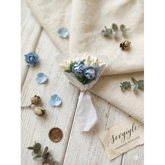 Mini Love Flowers Çiçek Buketi, Solmayan Yapay Mini Buket Mavi 50 li