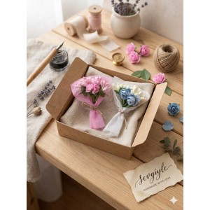 Mini Love Flowers Çiçek Buketi, Solmayan Yapay Mini Buket Pembe ve Mavi 50 li