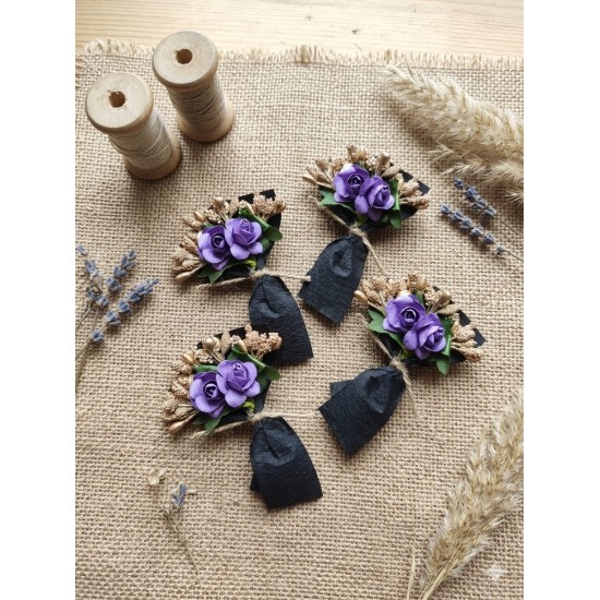 Mini Love Flowers Çiçek Buketi, Solmayan Yapay Mini Buket Turkuaz Mor 50 li