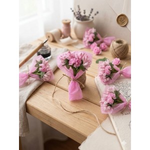 Mini Love Flowers Çiçek Buketi, Solmayan Yapay Mini Buket Pembe 50 li