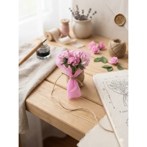 Mini Love Flowers Çiçek Buketi, Solmayan Yapay Mini Buket Pembe 50 li