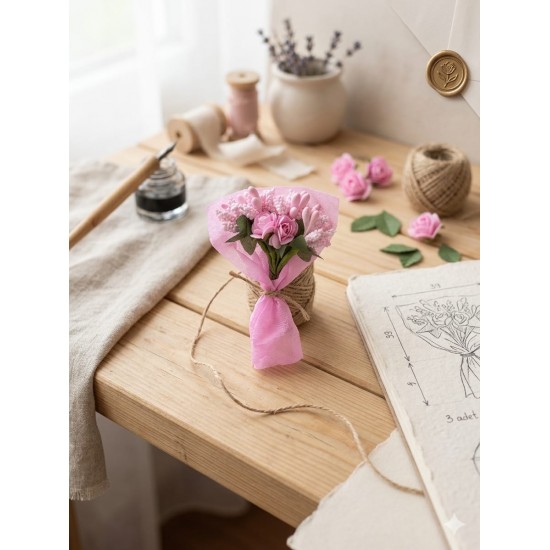 Mini Love Flowers Çiçek Buketi, Solmayan Yapay Mini Buket Pembe 50 li
