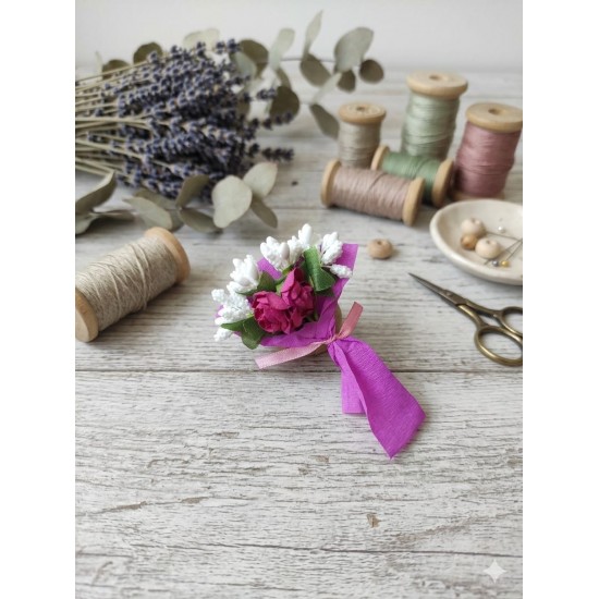 Mini Love Flowers Çiçek Buketi, Solmayan Yapay Mini Buket Fuşya10 lu