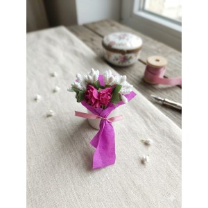 Mini Love Flowers Çiçek Buketi, Solmayan Yapay Mini Buket Fuşya10 lu
