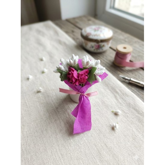 Mini Love Flowers Çiçek Buketi, Solmayan Yapay Mini Buket Fuşya10 lu