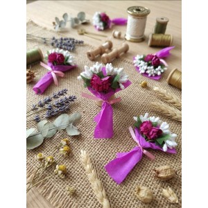 Mini Love Flowers Çiçek Buketi, Solmayan Yapay Mini Buket Fuşya 50 li