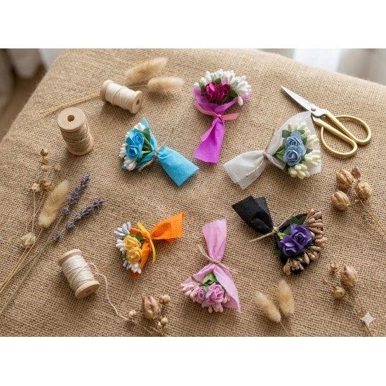 Mini Love Flowers Çiçek Buketi, Solmayan Yapay Mini Buket Karışık Renk 12 li