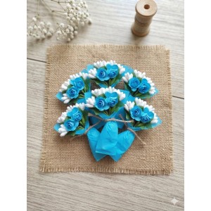 Mini Love Flowers Çiçek Buketi, Solmayan Yapay Mini Buket Turkuaz Mavi 10 lu