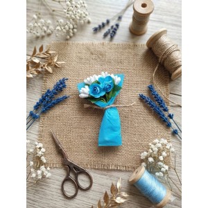Mini Love Flowers Çiçek Buketi, Solmayan Yapay Mini Buket Turkuaz Mavi 10 lu