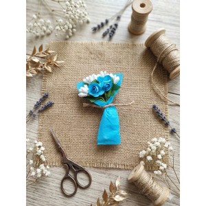 Mini Love Flowers Çiçek Buketi, Solmayan Yapay Mini Buket Turkuaz Mavi 50 li